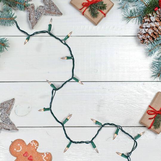 20ct. Clear Mini Christmas String Lights with Green Wire